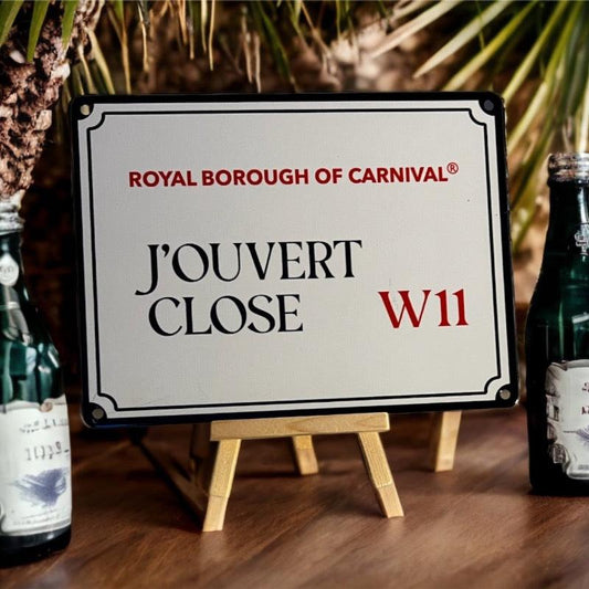 Mini Carnival sign - J’Ouvert Close on a counter top