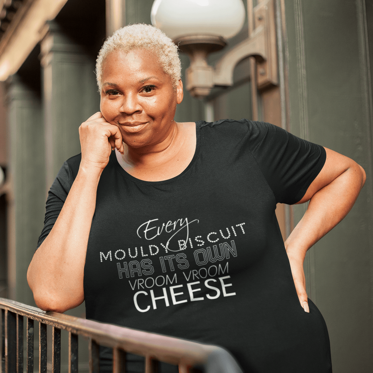 Black 100% organic cotton teeshirt with bold white writing - Every Mouldy Biscuit Tee
