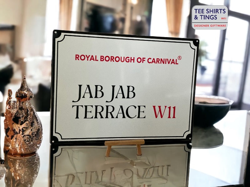 JAB JAB Terrace  mini street sign close up on easel