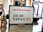 JAB JAB Terrace  mini street sign close up on easel