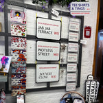 Mini and large signs display on wooden frame