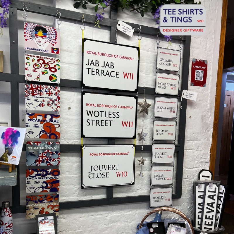 Mini and large  metal signs on wooden fra.me