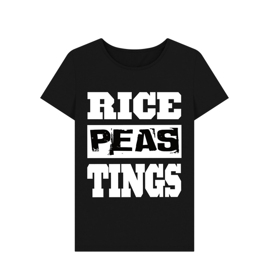 Black Women\u2019s cotton t-shirt - crew neck - Rice, Peas, Tings
