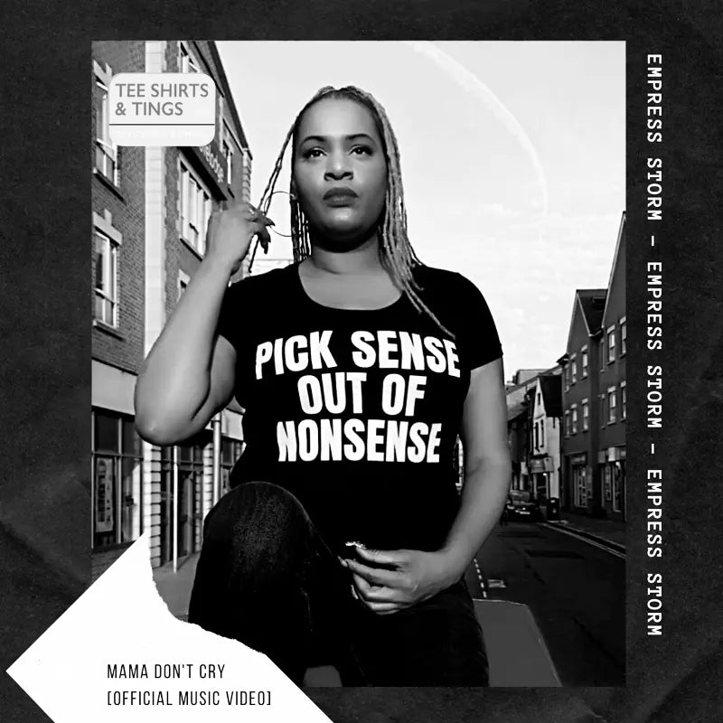 Empress Storm wearing a graphic T-shirt in a portrait celebrating Caribbean heritage by Tee Shirts and Tings