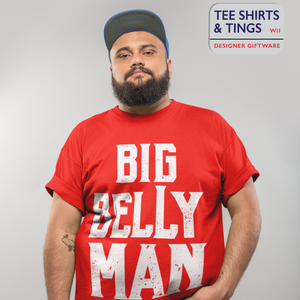 Big Belly Man - men's tee shirt red 100% organic cotton.
