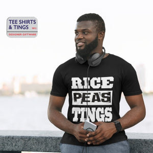 Black crew neck Rice Peas Tings 100% organic cotton men's teeshirt