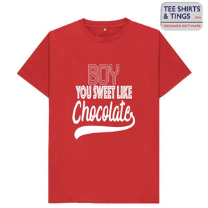 Sweet Like Chocolate men’s red organic cotton teeshirt